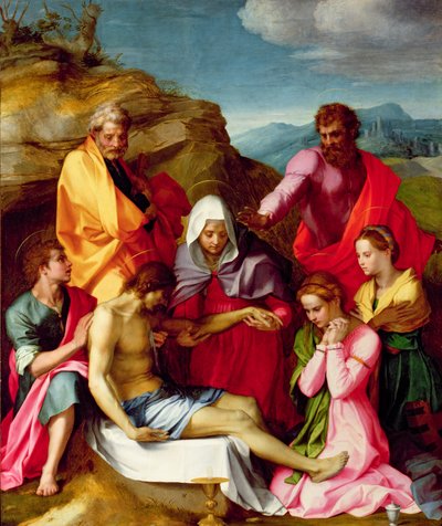 Kruisafneming met de Maagd Maria en heiligen, 1523-24 door Andrea del Sarto